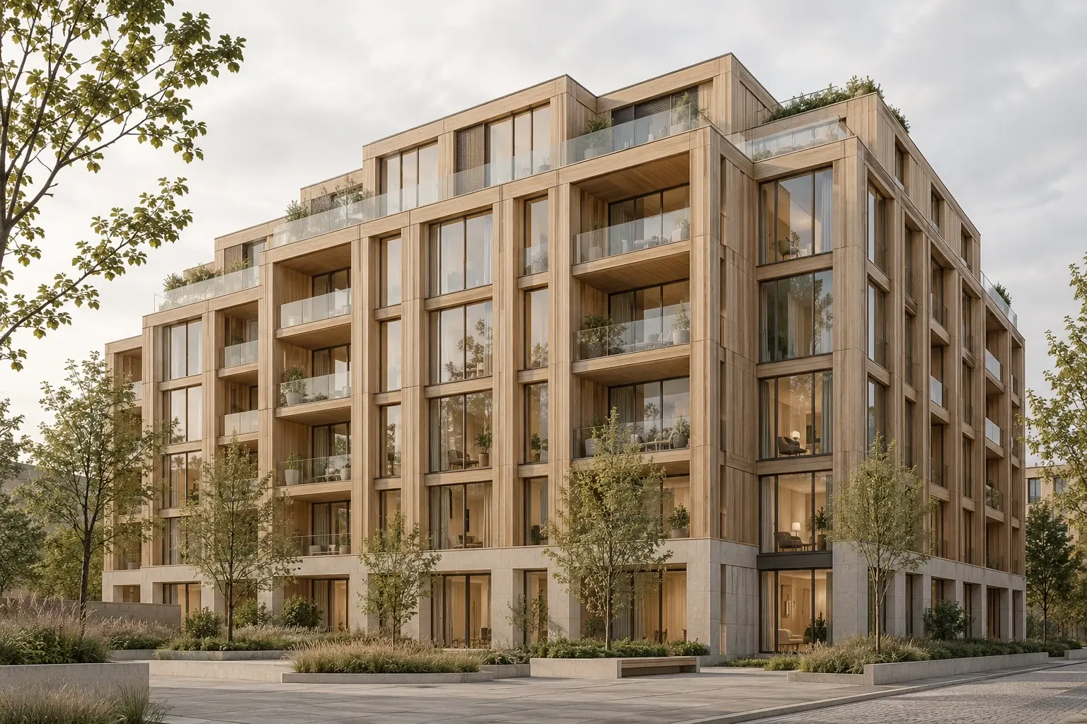 Houten appartementengebouw